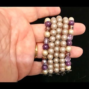 Purple/Cream Pearl & Rhinestone Gunmetal Bracelet